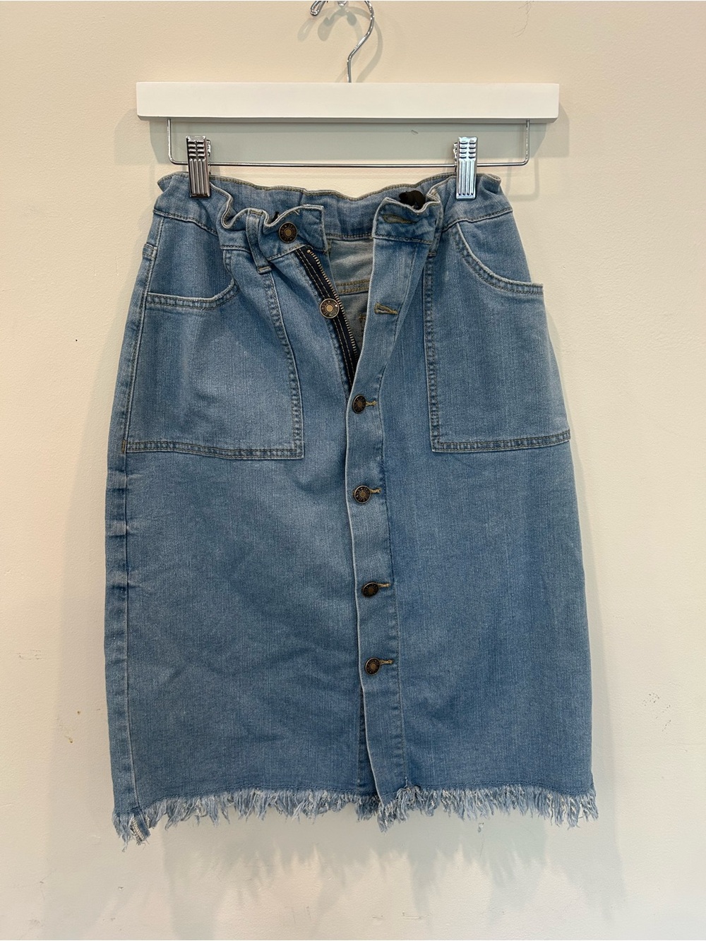 Washed Blue Denim Button-Front Skirt